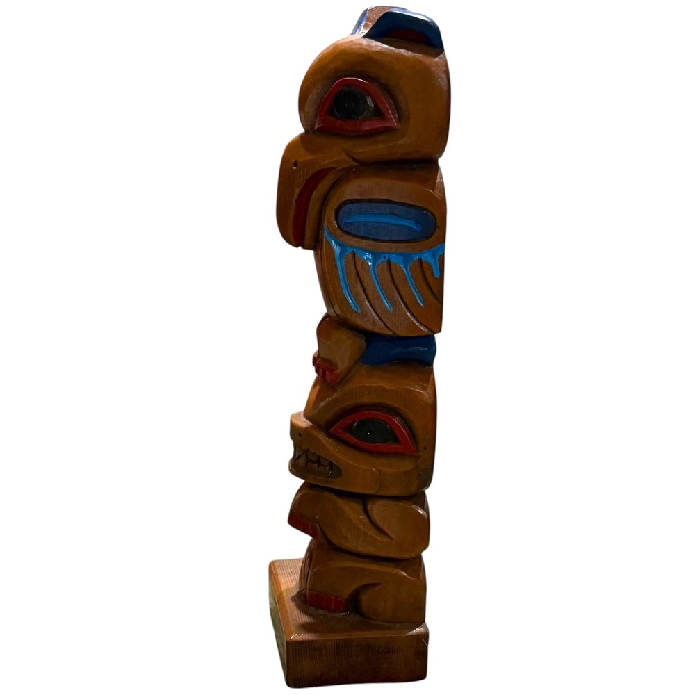 Vintage Made in Alaska by Raven Hand Carved Wooden Totem Pole 11 Inch Souvenir - Picture 3 of 7